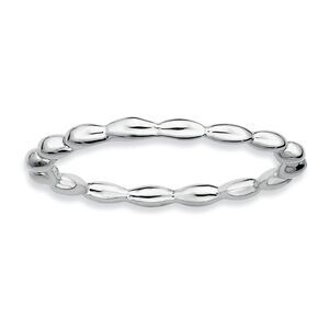 1.5mm Rhodium Plated Sterling Silver Stackable Rice Bead Band, Size 9